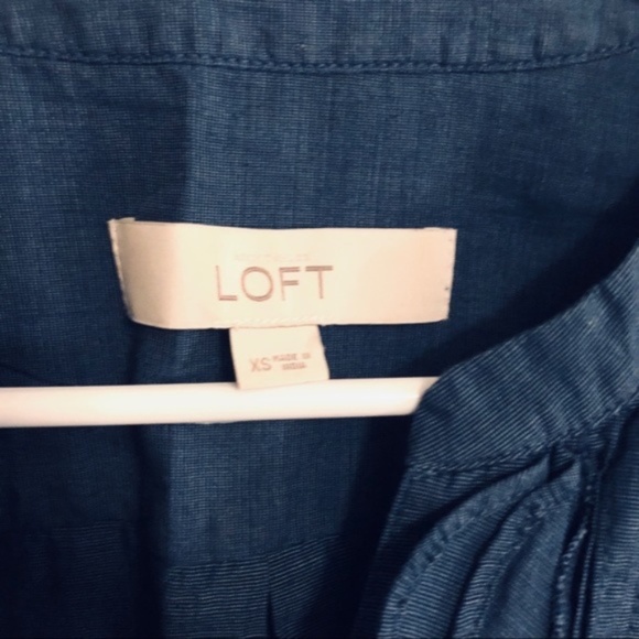 LOFT Chambray Ruffled Long Sleeve Blouse - Picture 3 of 7